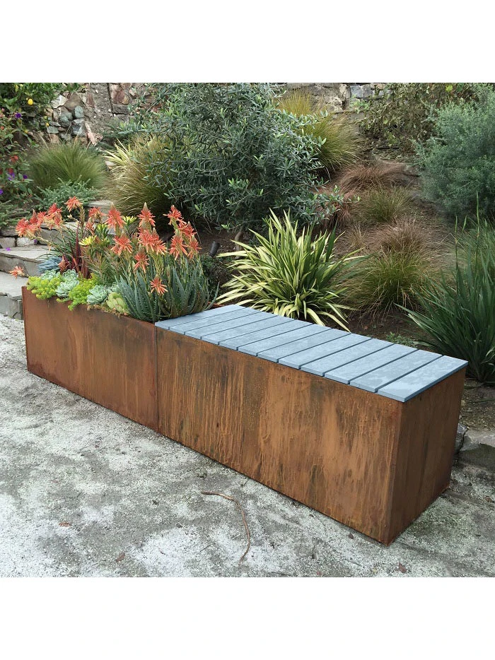 Nice Corten Trough Planters With Bench Top 1 Nice Corten Trough Planters With Bench Top