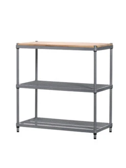 MeshWorks © 3 Tier Plant Shelving With Wood Top -Default Template 3 8613017 04v meshworks 3 tier plant shelf with wood top silver